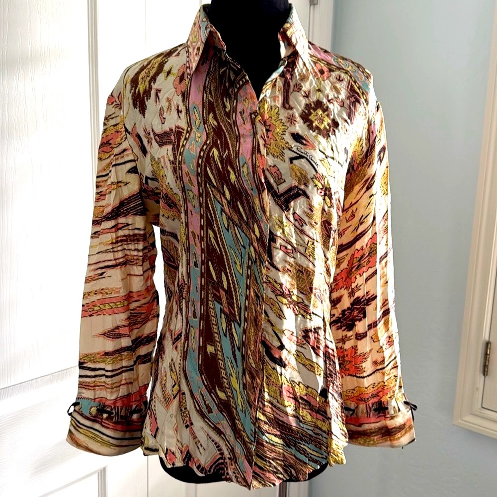 Roberto Cavalli Blouse, Multicolor, Women's Top,Small, button up, Vintage